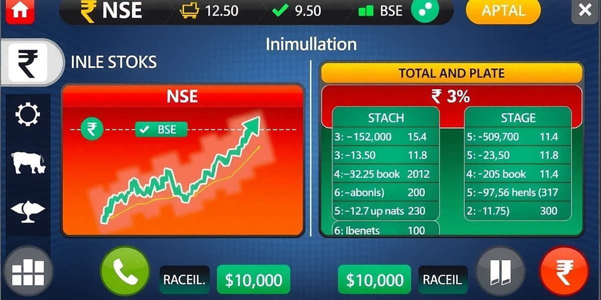 Stock Strategist game interface showing NSE and BSE stock market simulation with rupee currency